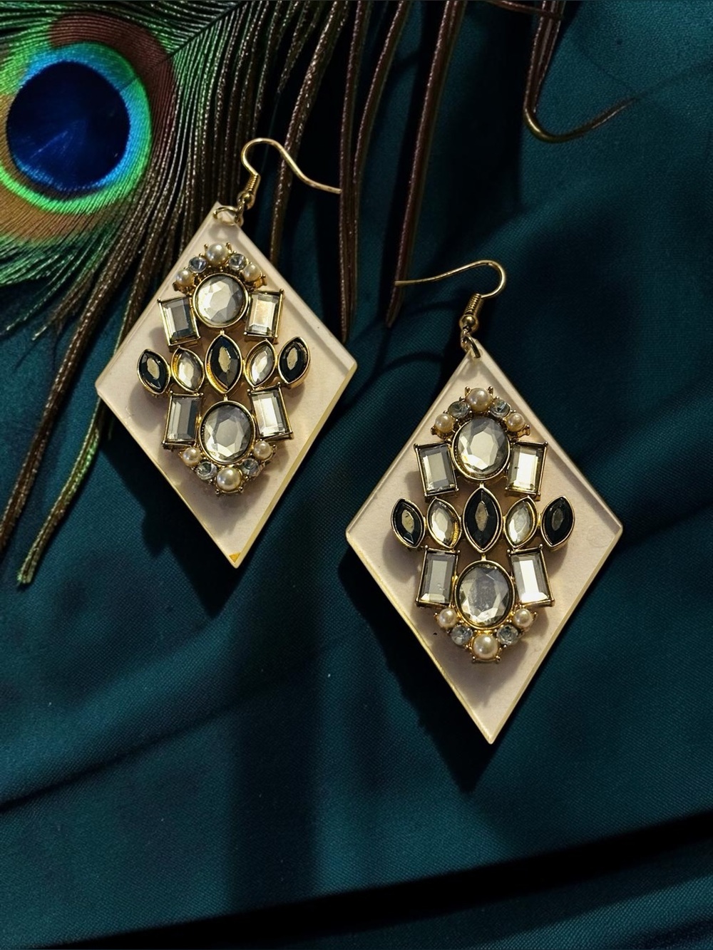 Gold and Clear Geometric Crystal Drop Earrings